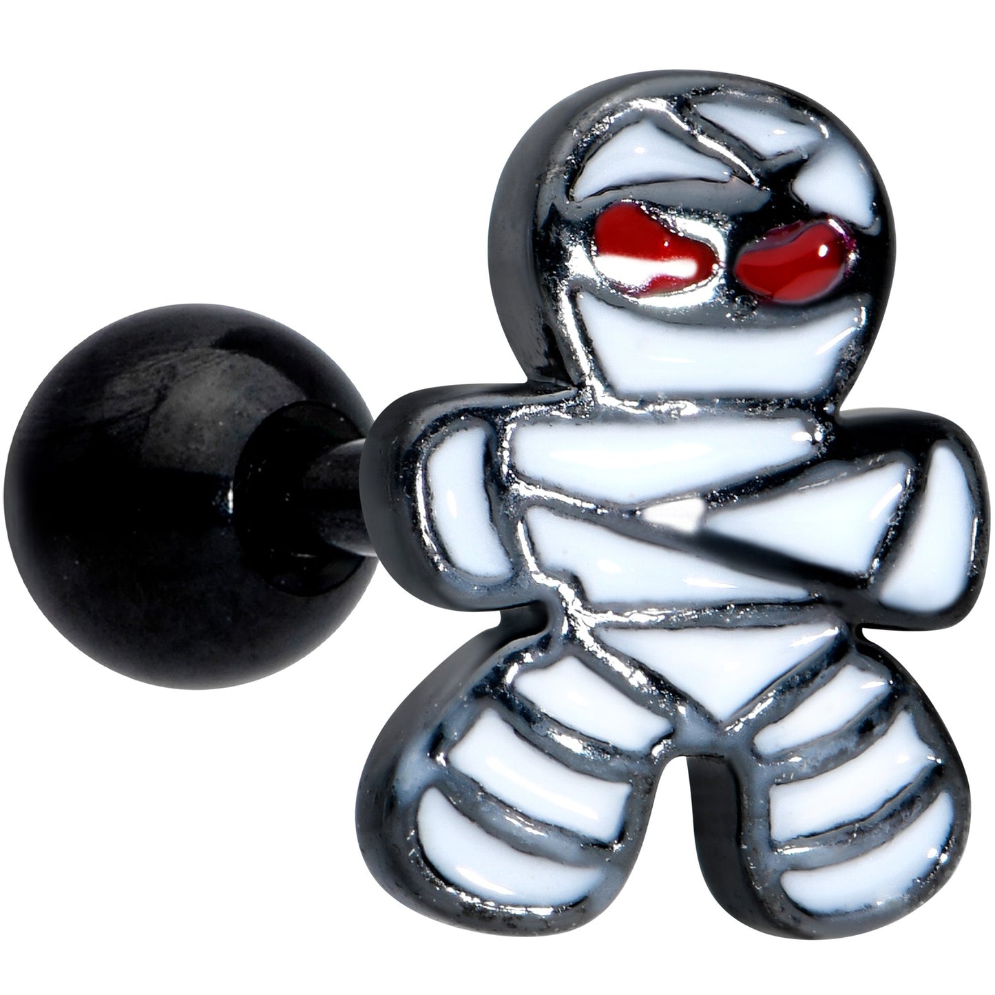 16G 1/4 Black PVD Red Eye Mummy Halloween Cartilage Tragus