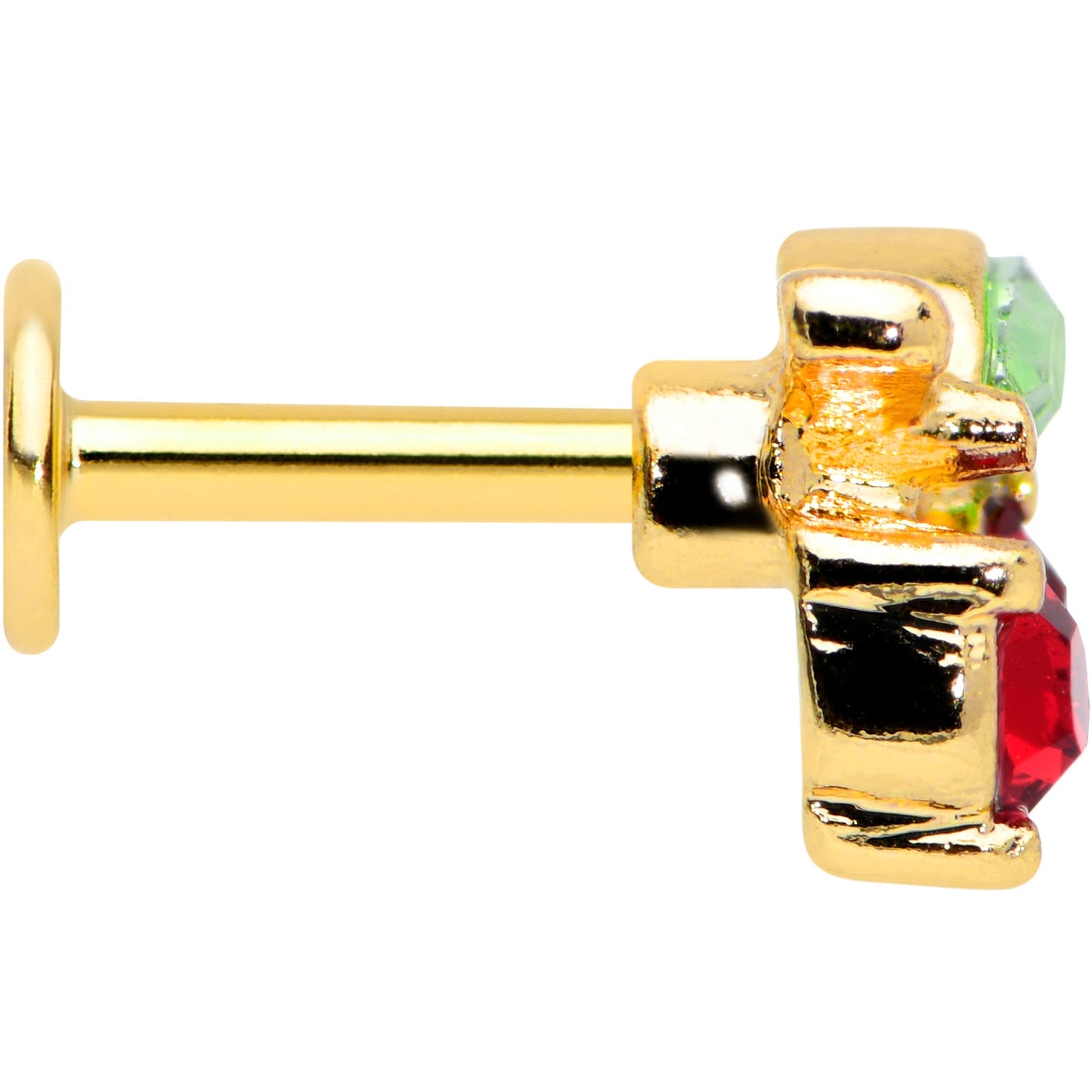 16G 1/4 Red Gem Gold Tone Tasty Cherry Fruit Labret Monroe Tragus