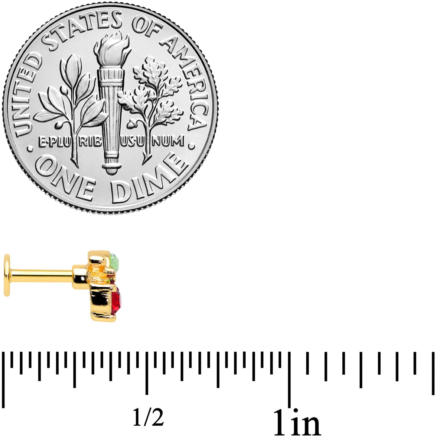 16G 1/4 Red Gem Gold Tone Tasty Cherry Fruit Labret Monroe Tragus