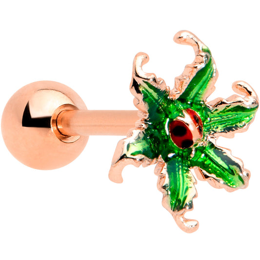 16G 1/4 Rose Gold Tone Tiny Ladybug Leaves Cartilage Tragus