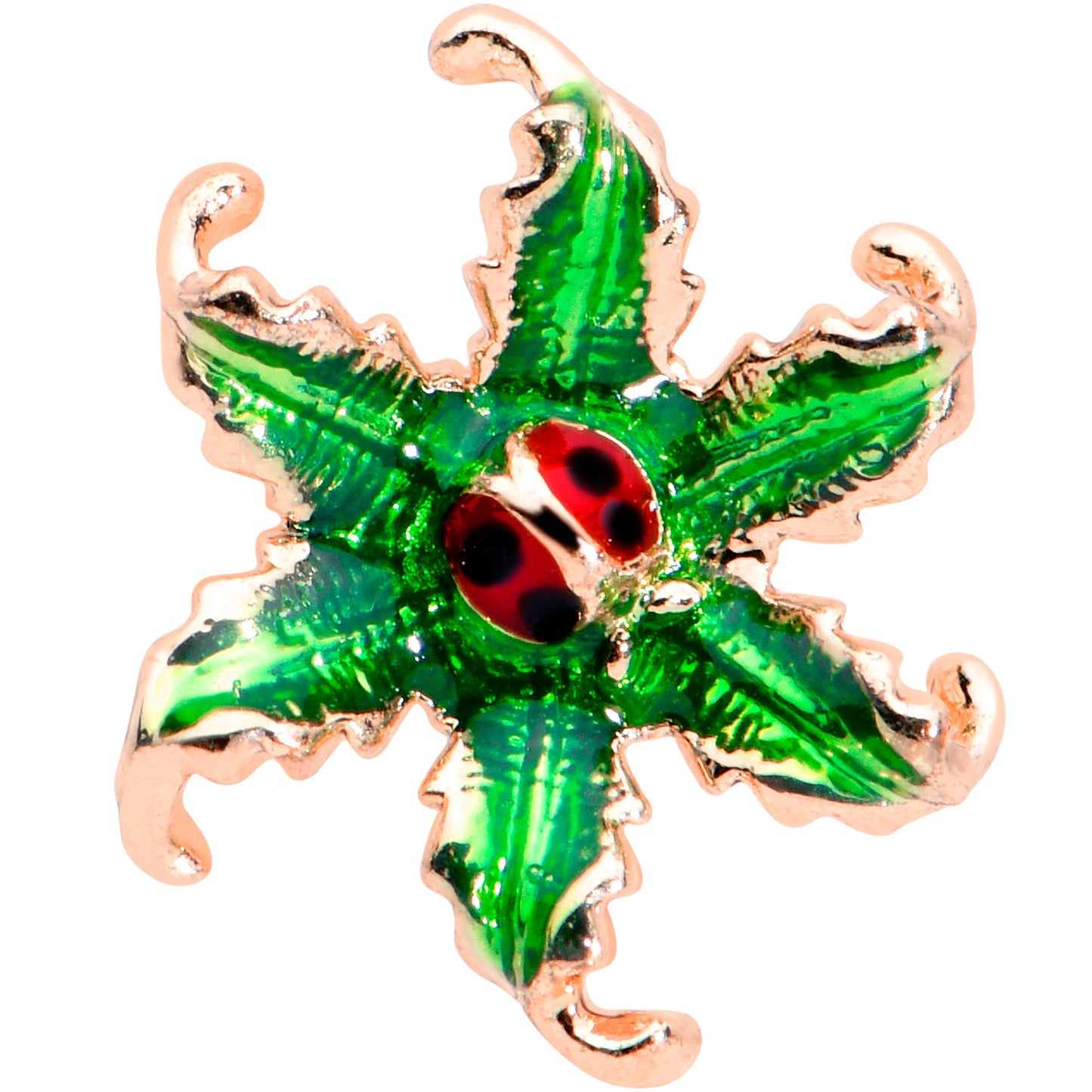 16G 1/4 Rose Gold Tone Tiny Ladybug Leaves Cartilage Tragus