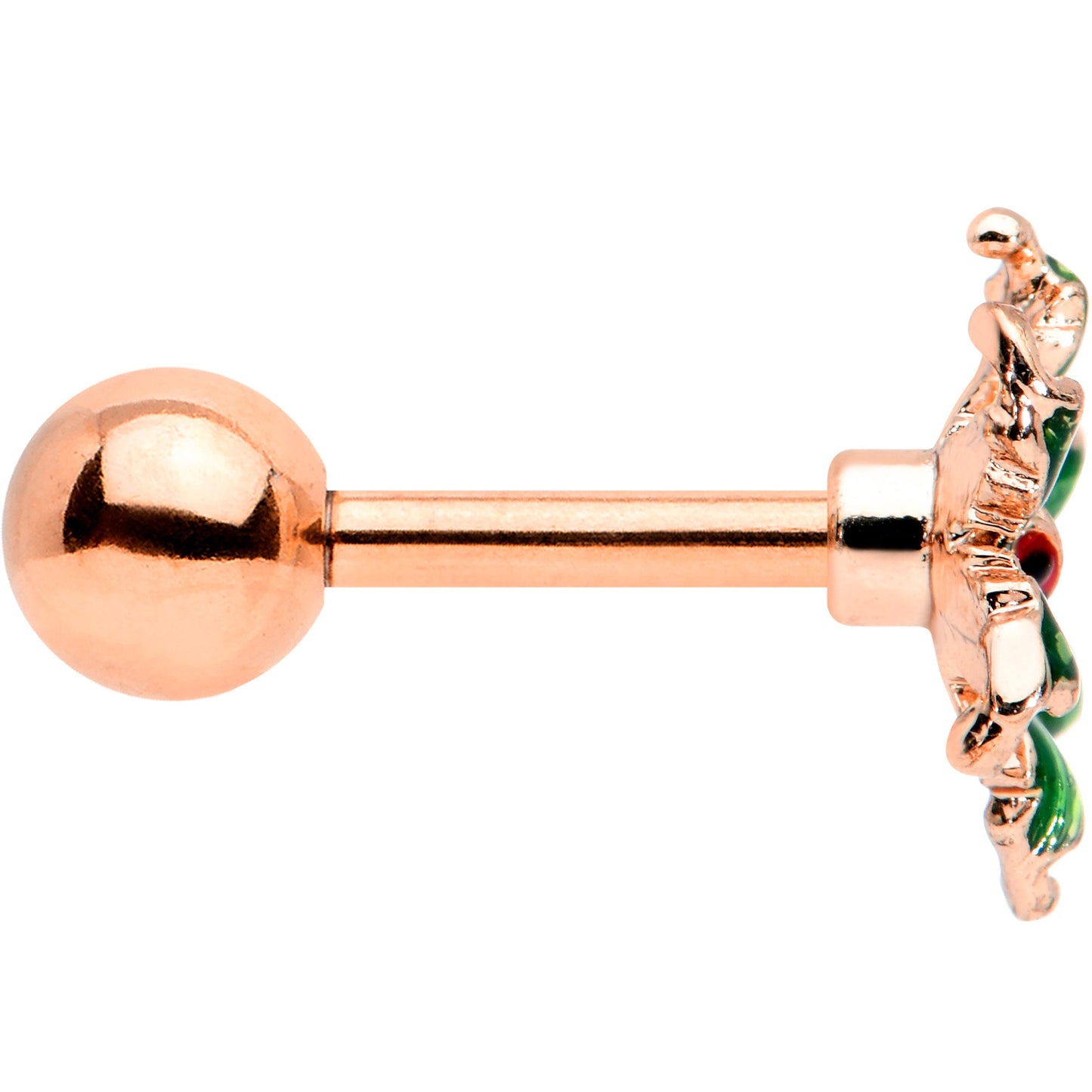 16G 1/4 Rose Gold Tone Tiny Ladybug Leaves Cartilage Tragus