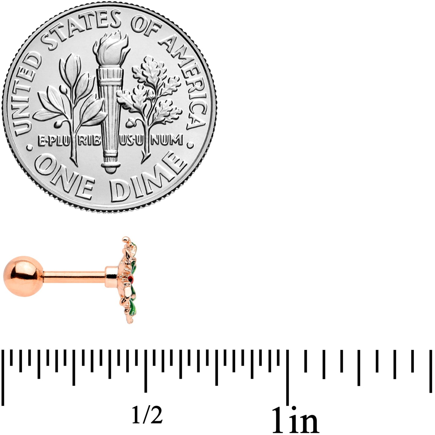 16G 1/4 Rose Gold Tone Tiny Ladybug Leaves Cartilage Tragus