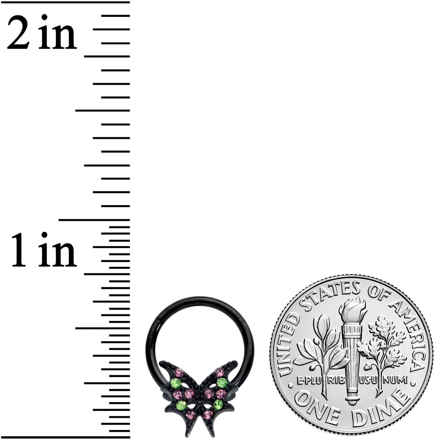 16G 3/8 Pink Green Gem Bat Wings Halloween Hinged Segment Ring