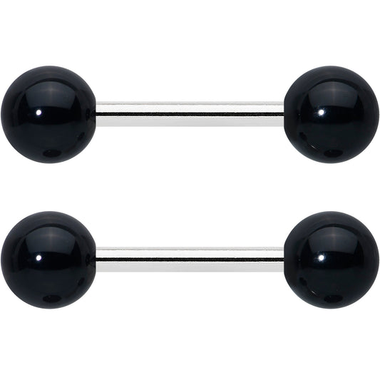 14G 1/2 Elegant Black Agate Barbell Nipple Ring Set