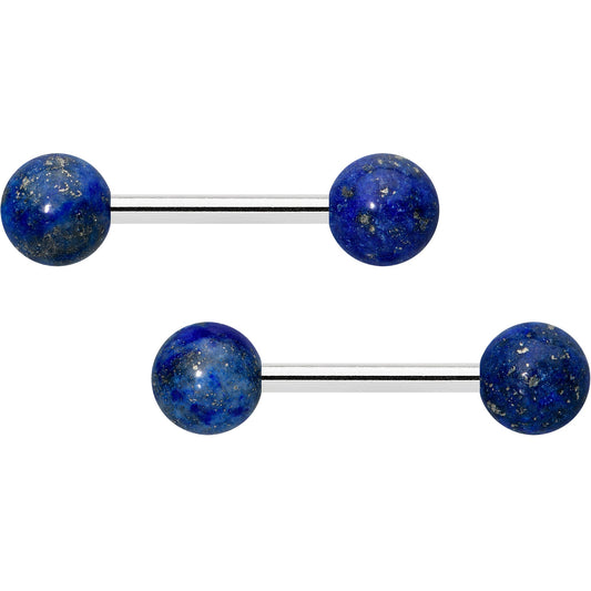 14G 1/2 Elegant Blue Agate Barbell Nipple Ring Set