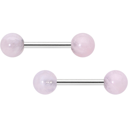 14G 1/2 Elegant Pink Rose Quartz Barbell Nipple Ring Set