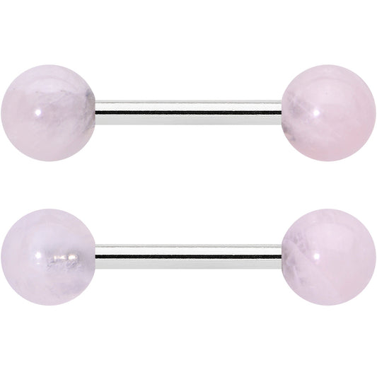 14G 1/2 Elegant Pink Rose Quartz Barbell Nipple Ring Set