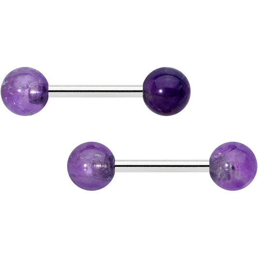 14G 1/2 Elegant Purple Amethyst Barbell Nipple Ring Set