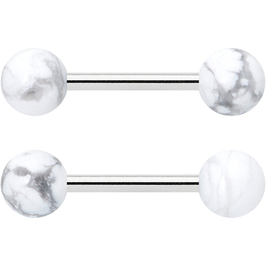 14G 1/2 Elegant White Howlite Barbell Nipple Ring Set