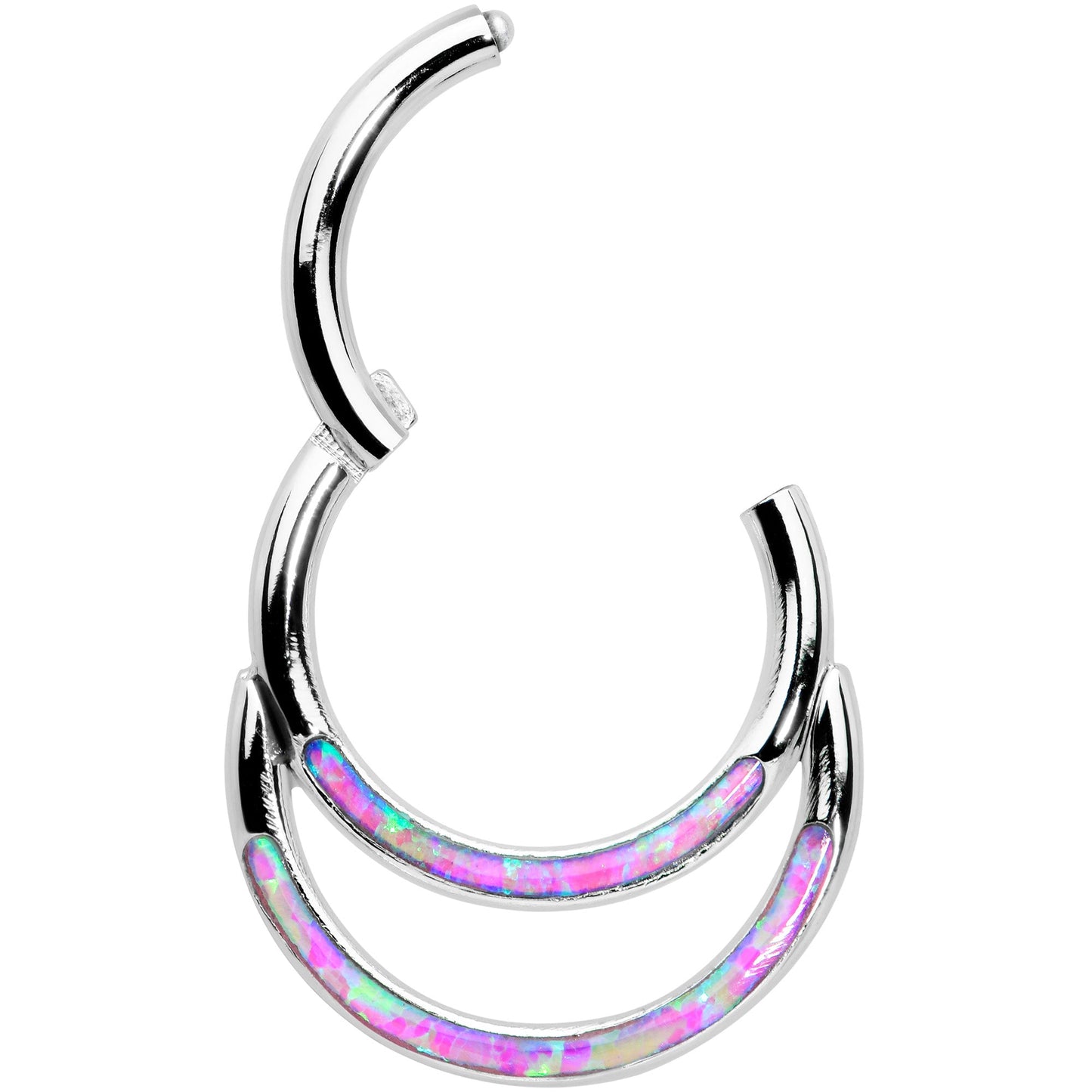 16G 5/16 Pink Synthetic Opal Double Row Hinged Segment Ring