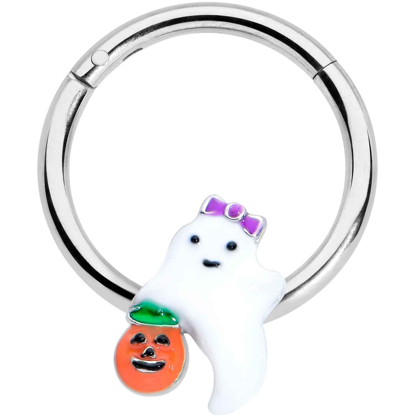 16G 3/8 Trick or Treat Bow Ghost Halloween Hinged Segment Ring