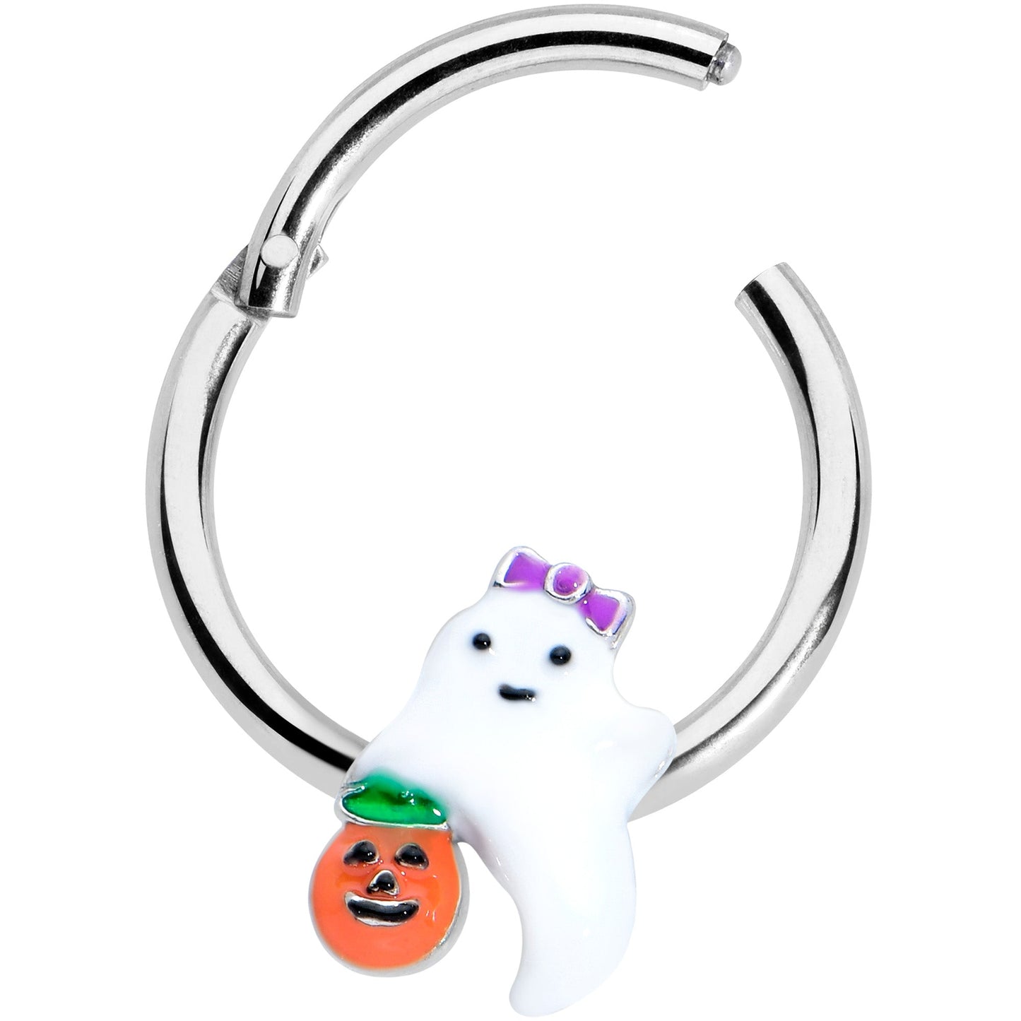 16G 3/8 Trick or Treat Bow Ghost Halloween Hinged Segment Ring