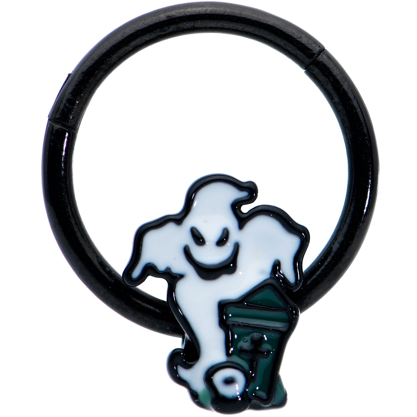 16G 3/8 Black Graveyard Ghost Halloween Hinged Segment Ring