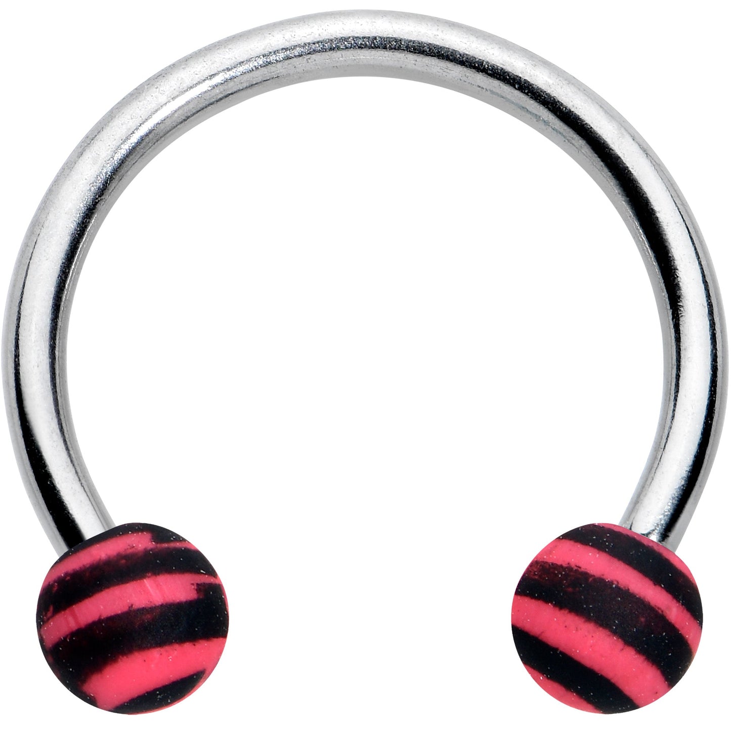 16G 3/8 Matte Pink Zebra Stripe Ends Horseshoe Circular Barbell