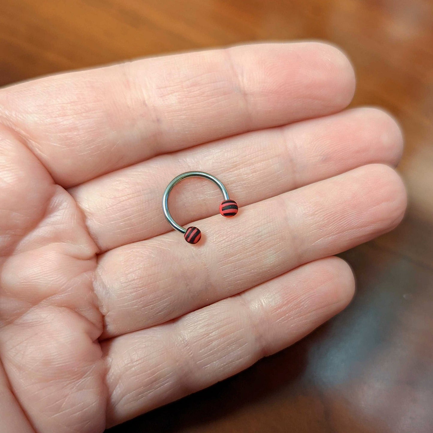 16G 3/8 Matte Pink Zebra Stripe Ends Horseshoe Circular Barbell