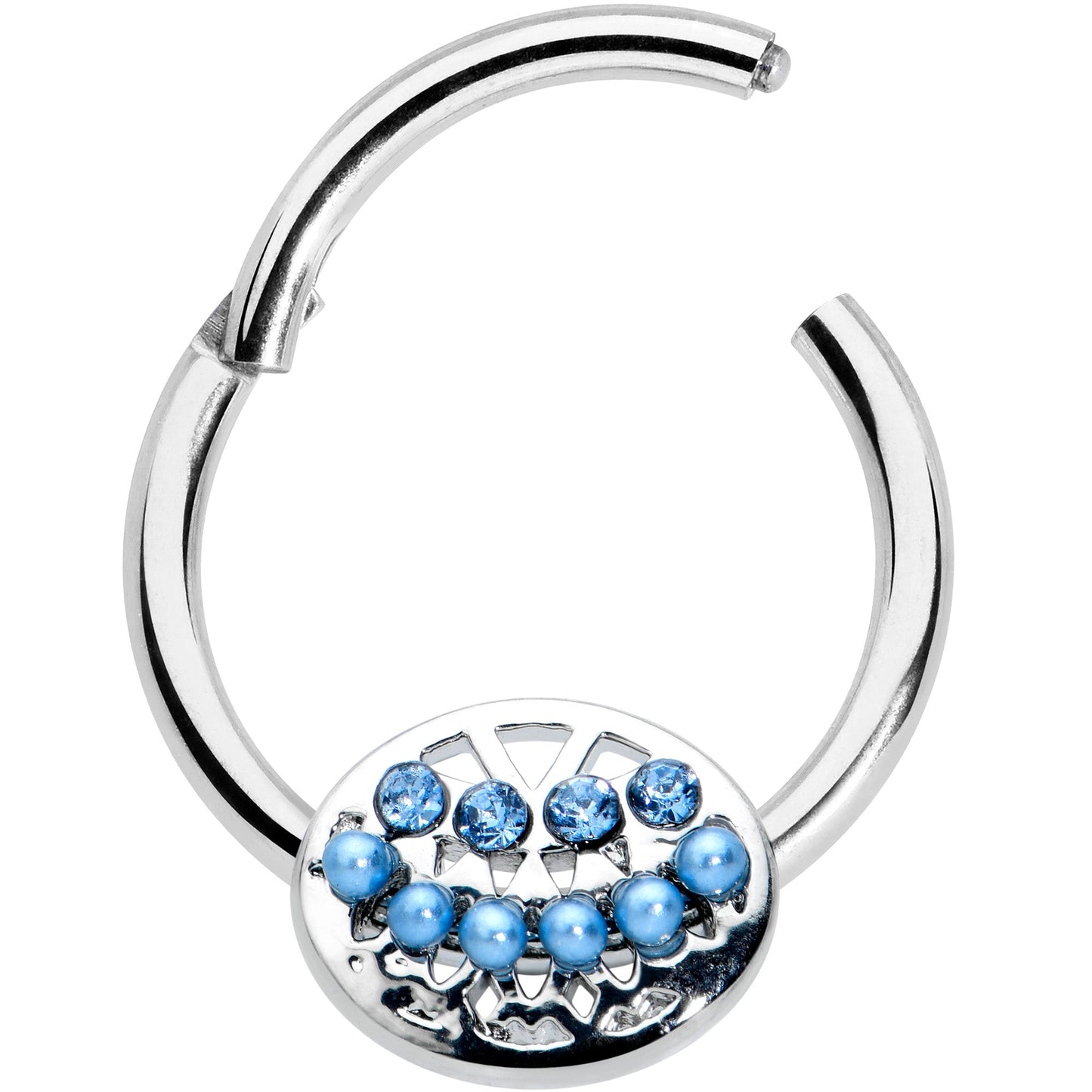 16G 3/8 Blue Gem Geometric Blues Hinged Circular Ring