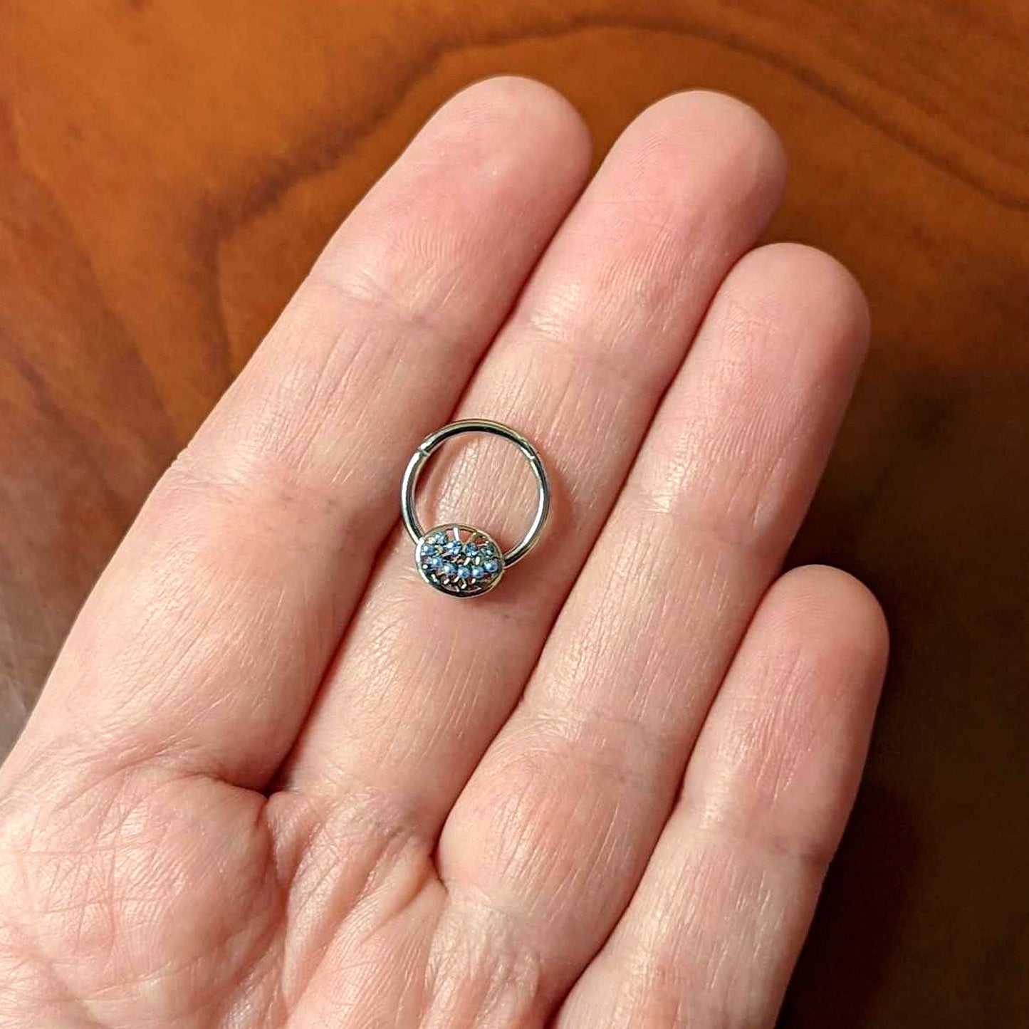 16G 3/8 Blue Gem Geometric Blues Hinged Circular Ring