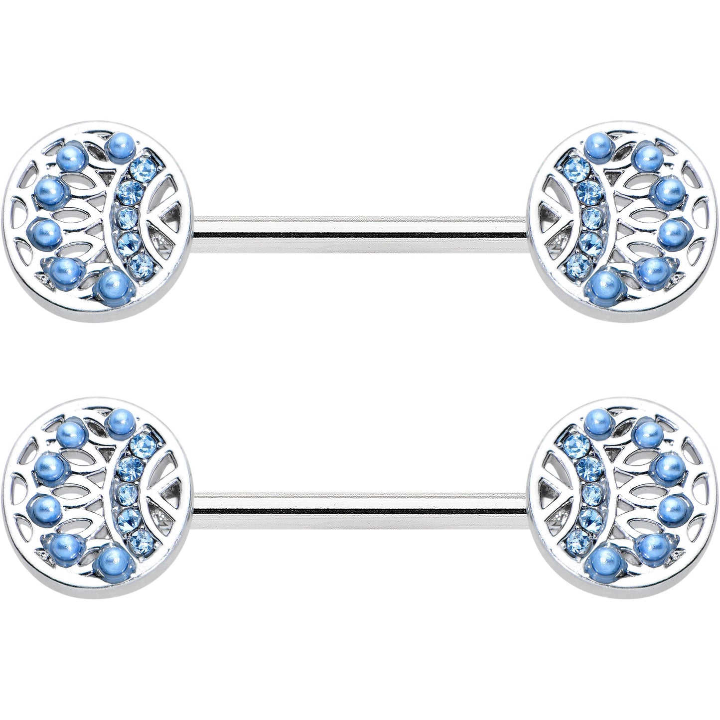 14G 1/2 Blue Gem Geometric Blues Barbell Nipple Ring Set