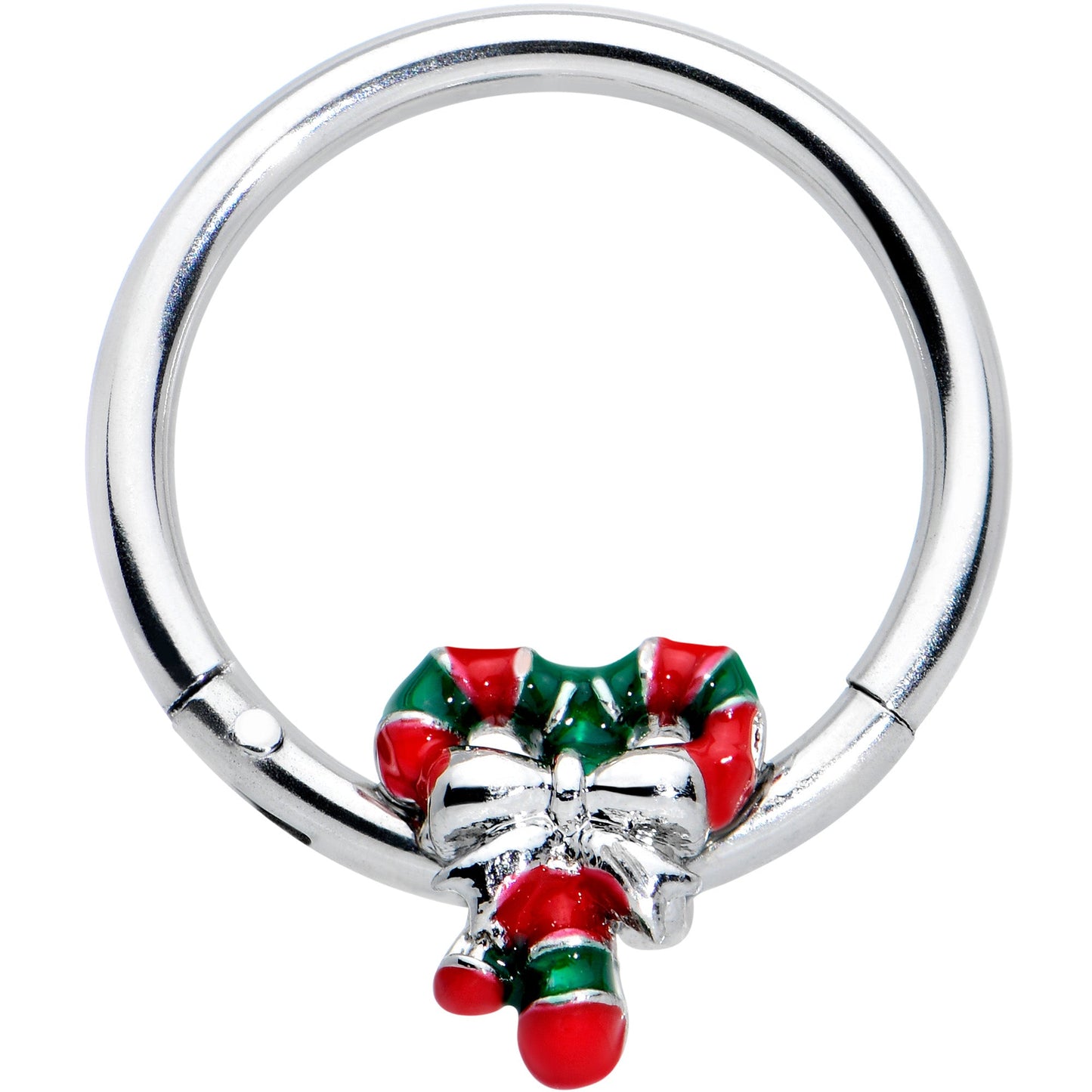 16G 3/8 Pair of Christmas Candy Canes Hinged Segment Ring