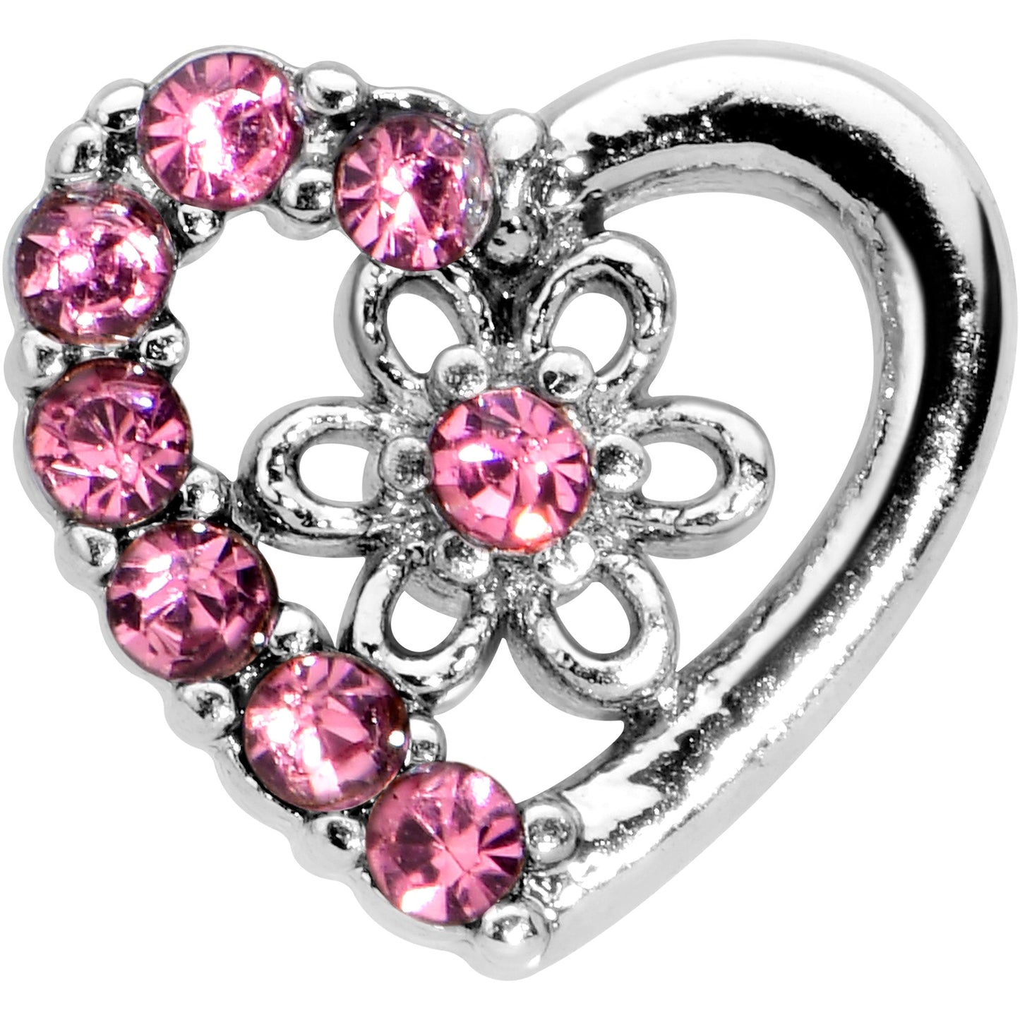 16G 1/4 Pink Gem Floral Hollow Heart Cartilage Tragus Earring