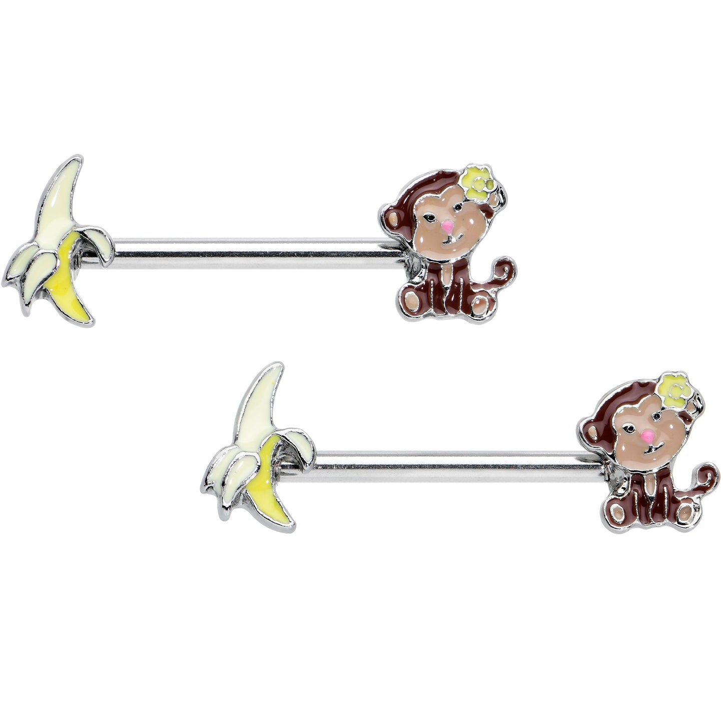 14G 1/2 Banana Monkey Barbell Nipple Ring Set