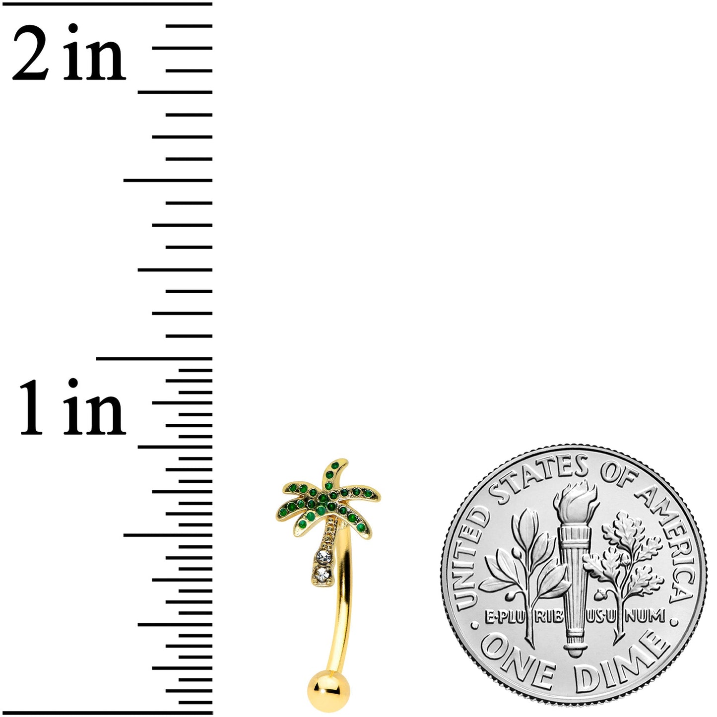 16G 5/16 Green Gem Gold Tone Retro Palm Tree Curved Eyebrow Ring