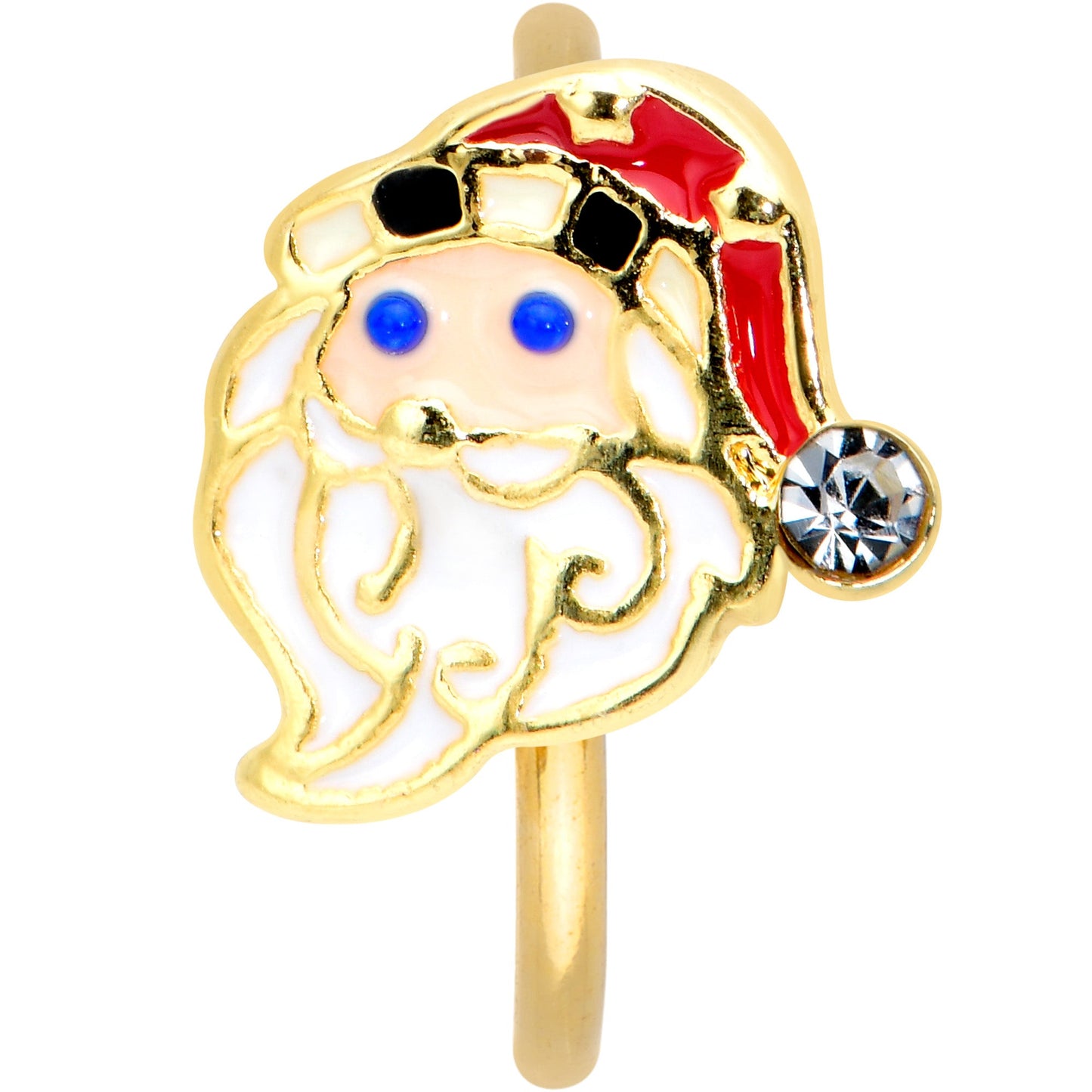 20G 5/16 Clear Gem Gold Tone Snazzy Santa Christmas Nose Hoop