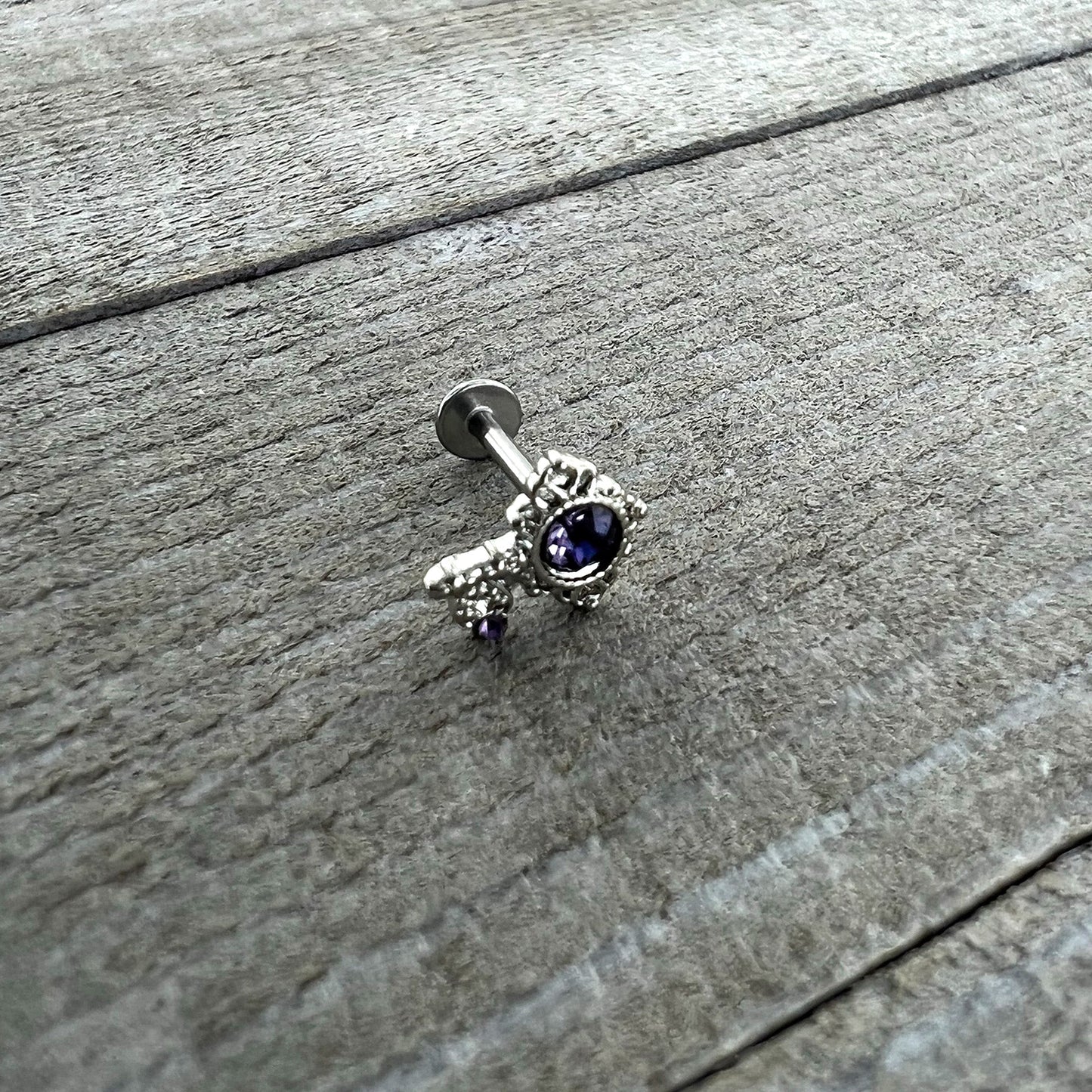 16G 5/16 Purple Gem Unlock My Heart Key Labret Monroe Tragus