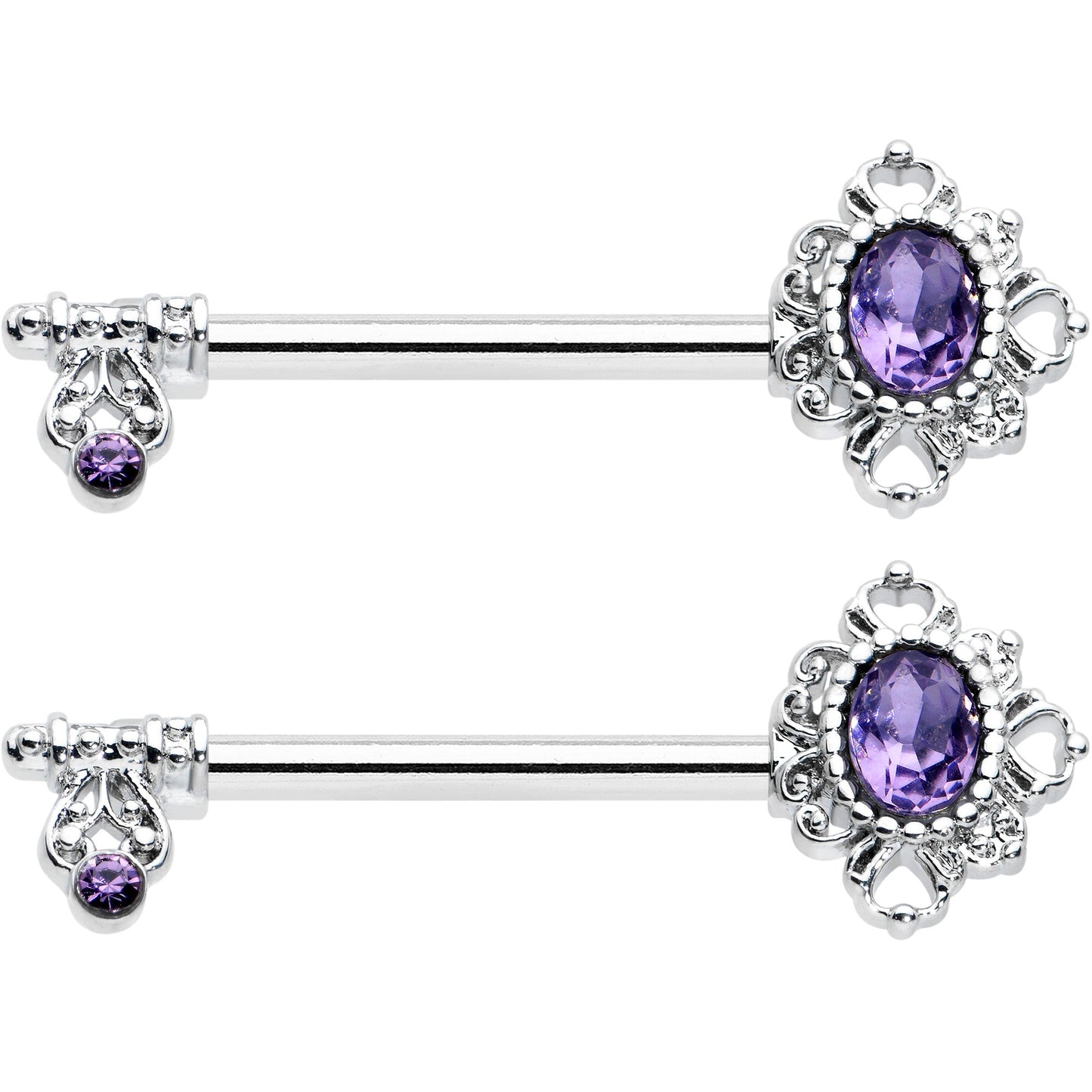 14G 9/16 Purple Gem Unlock My Heart Key Barbell Nipple Ring Set
