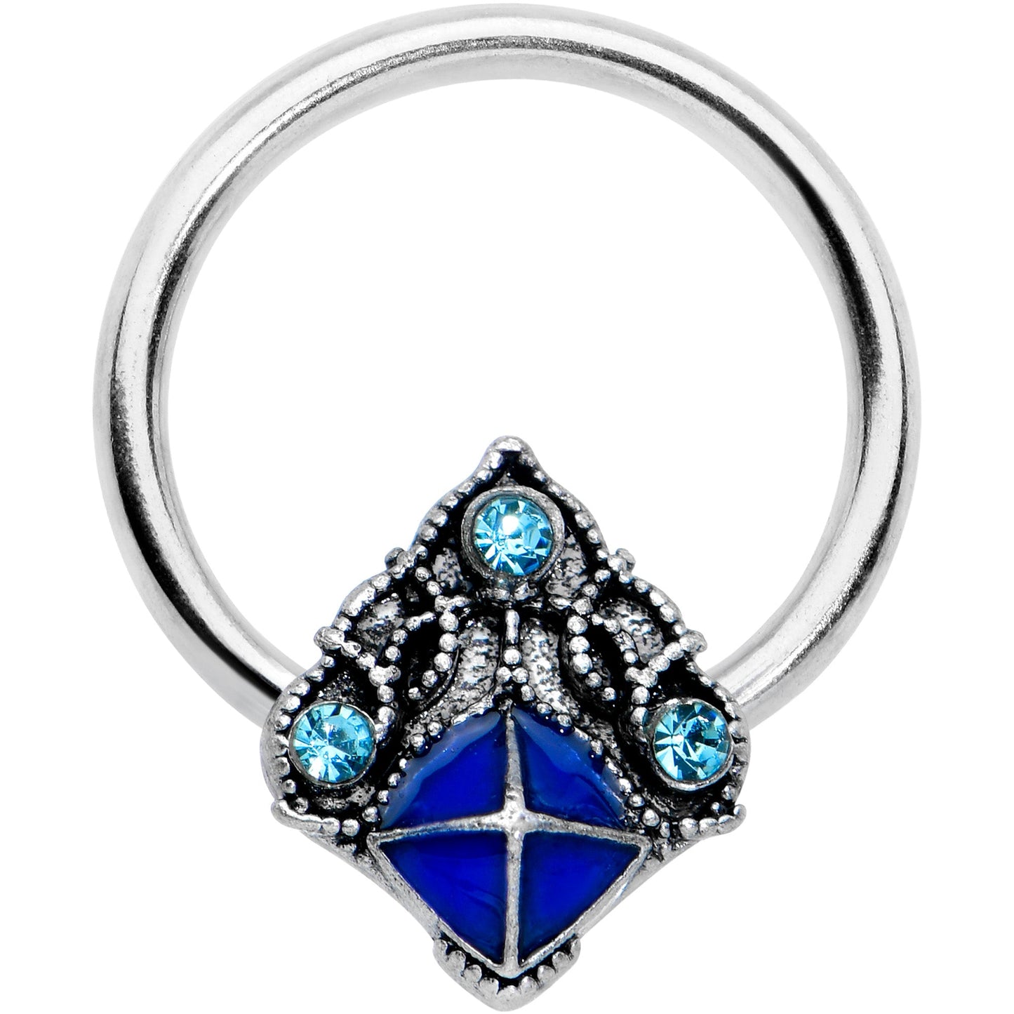 16G 3/8 Blue Gem Rococo Blue BCR Captive Ring