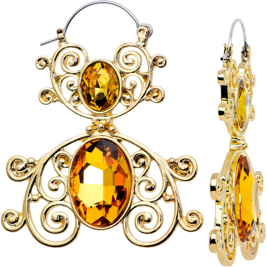 Yellow Gem Gold Tone Double Scrolling Tunnel Plug Earrings