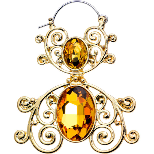 Yellow Gem Gold Tone Double Scrolling Tunnel Plug Earrings