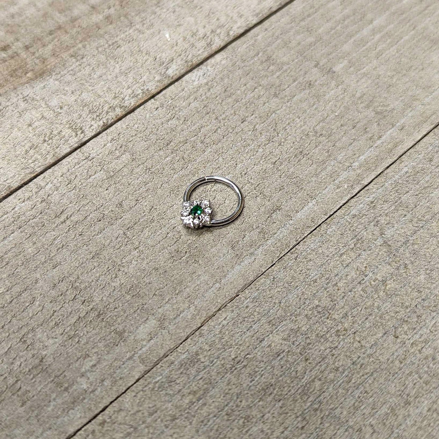 16G 3/8 Clear Green Gem Ornate Art Deco Hinged Segment Ring