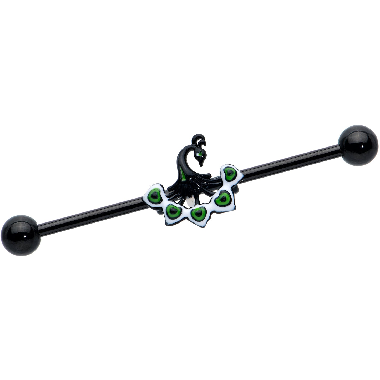 14G Black Green Pretty Peacock Industrial Barbell 38mm