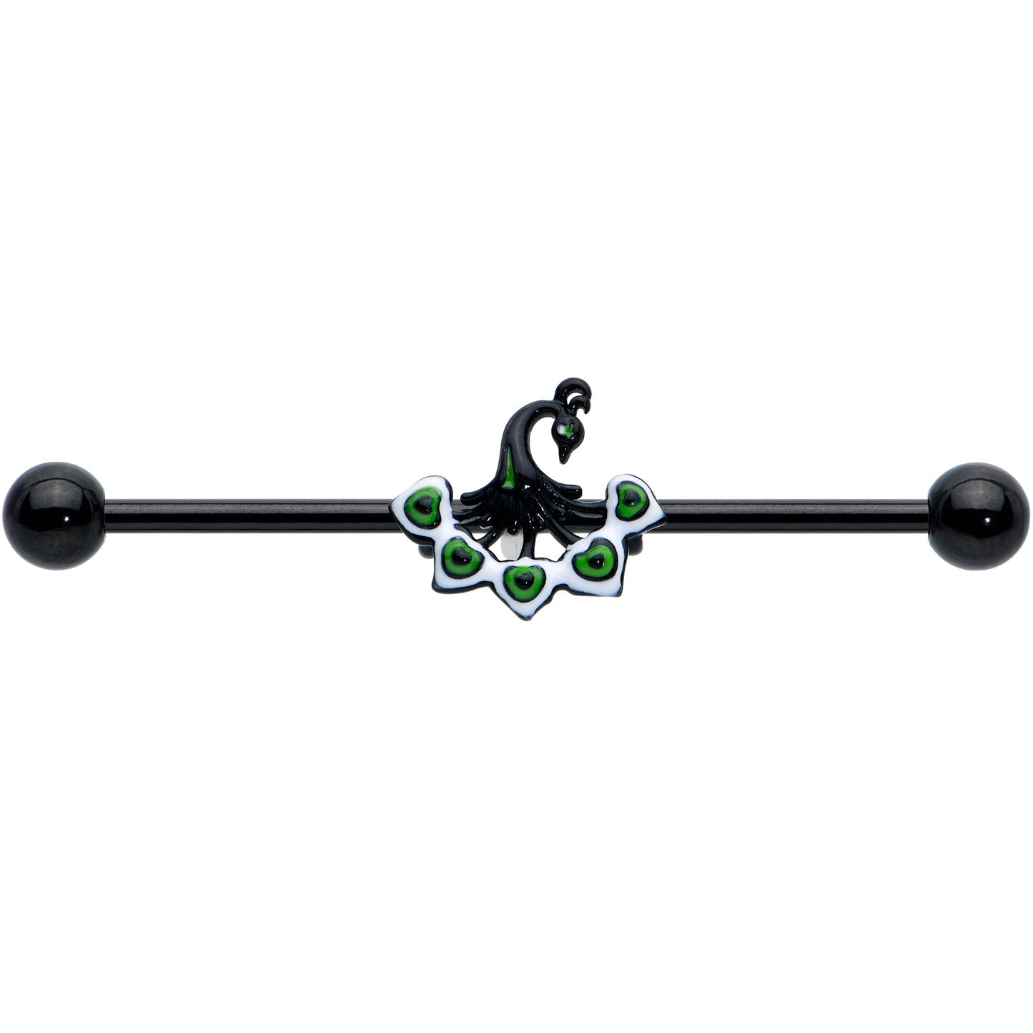 14G Black Green Pretty Peacock Industrial Barbell 38mm