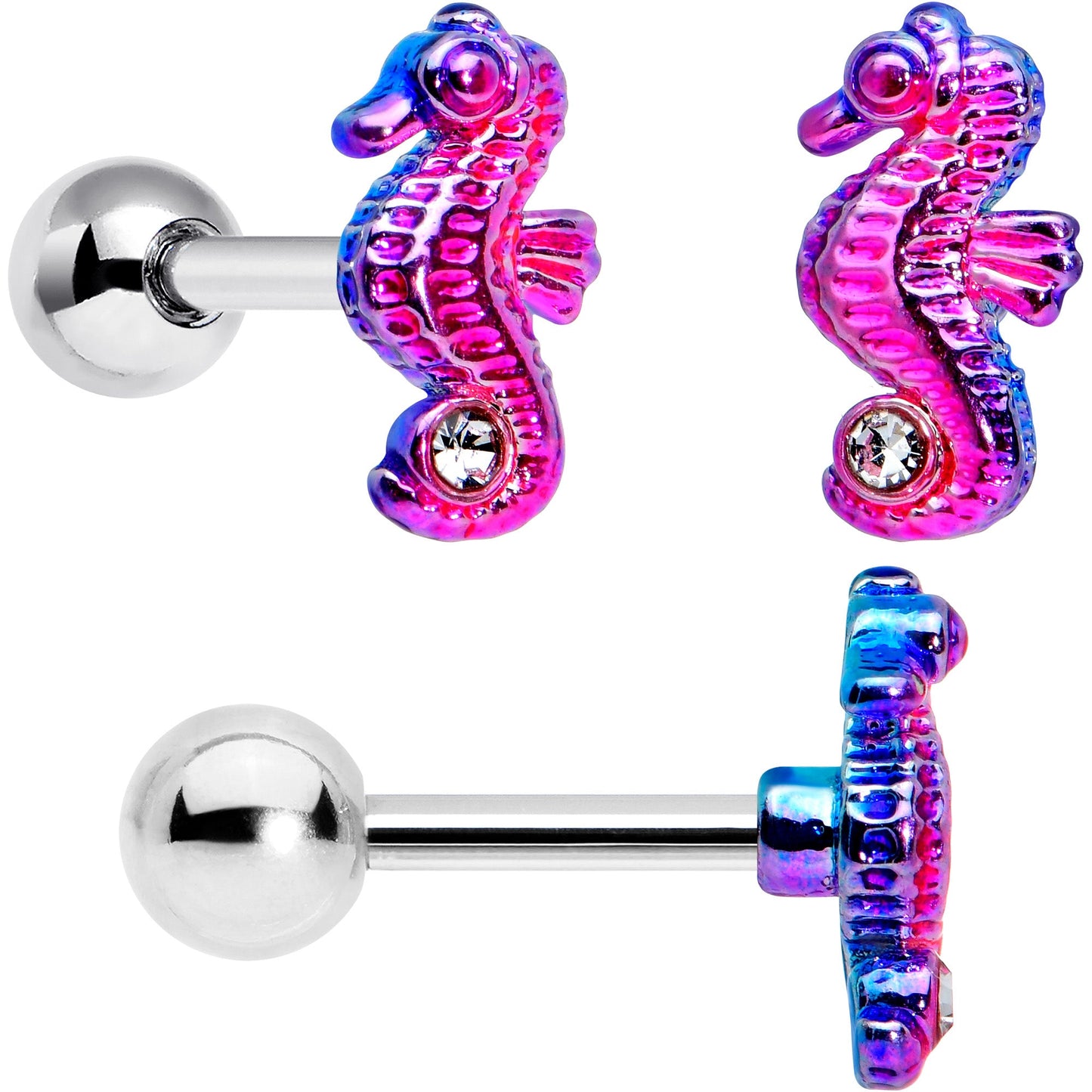 16G 1/4 Nautical Rainbow Shell Seahorse Cartilage Tragus Set of 3