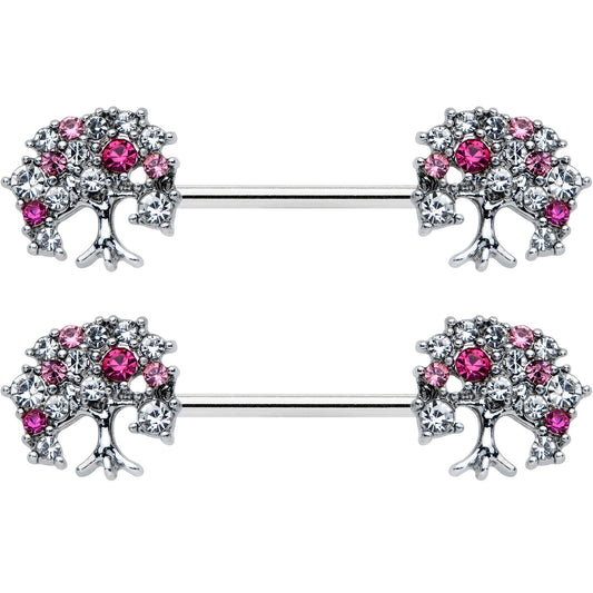 14G 9/16 Clear Pink Gem Luscious Fruit Tree Nipple Ring Set