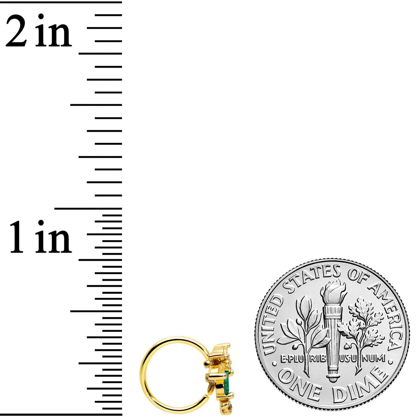 20G 5/16 Clear Green Gem Gold Tone Sunlit Palm Tree Nose Hoop