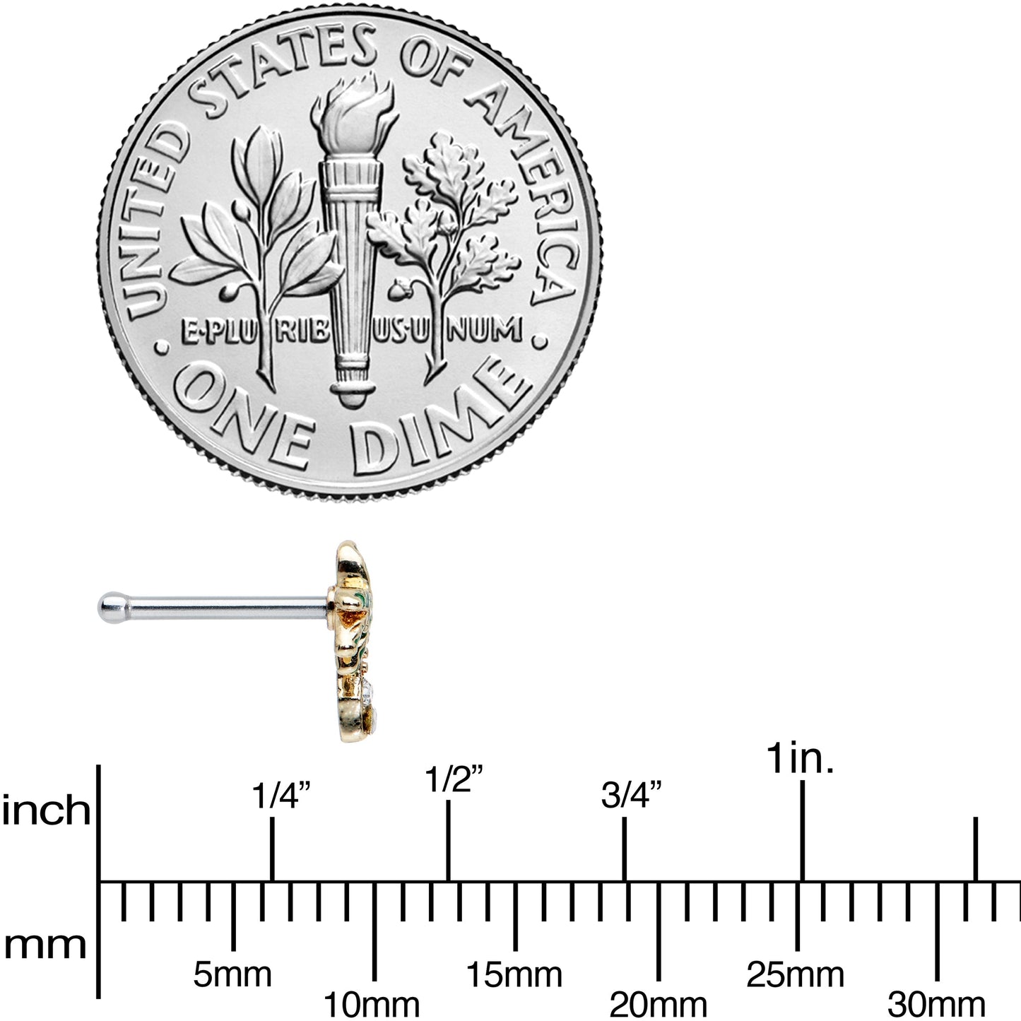 20G 1/4 Clear Gem Gold Tone Retro Palm Tree Nose Bone