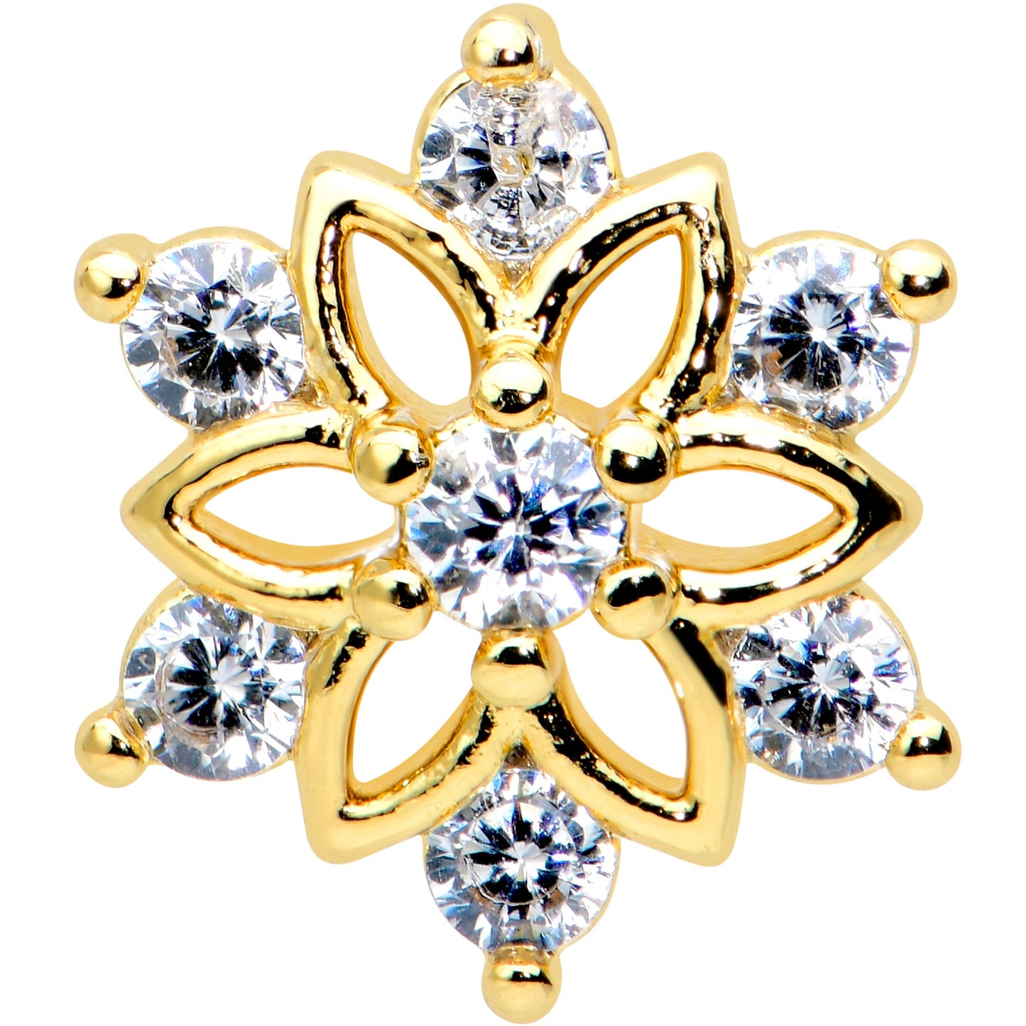 20G 1/4 Clear Gem Gold Tone Flower Snowflake Christmas Nose Bone