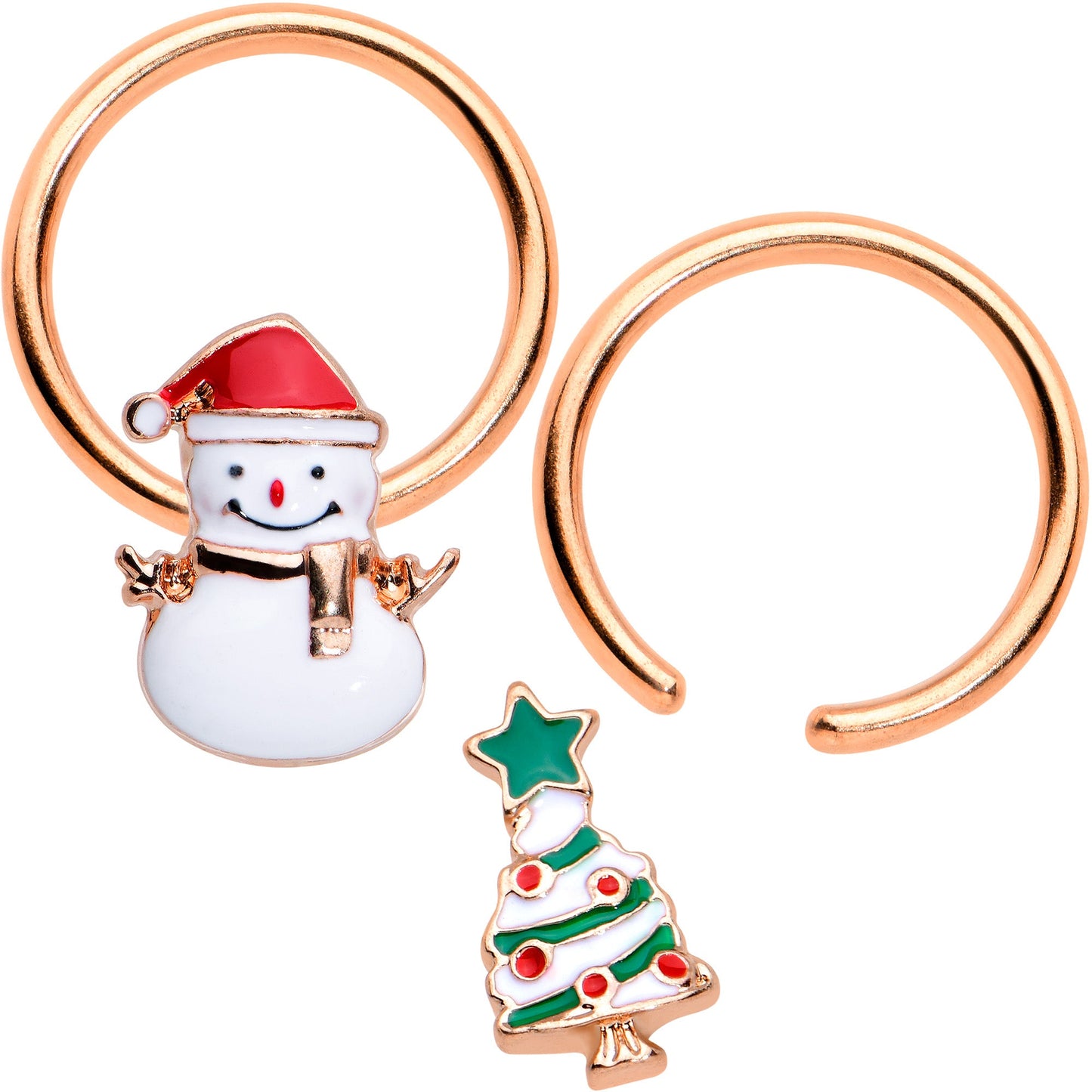 16G 3/8 Rose Gold Tone Snowman Christmas BCR Horseshoe Set of 4