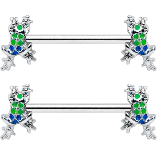 14G 9/16 Clear Gem Polka Dot Frog Barbell Nipple Ring Set