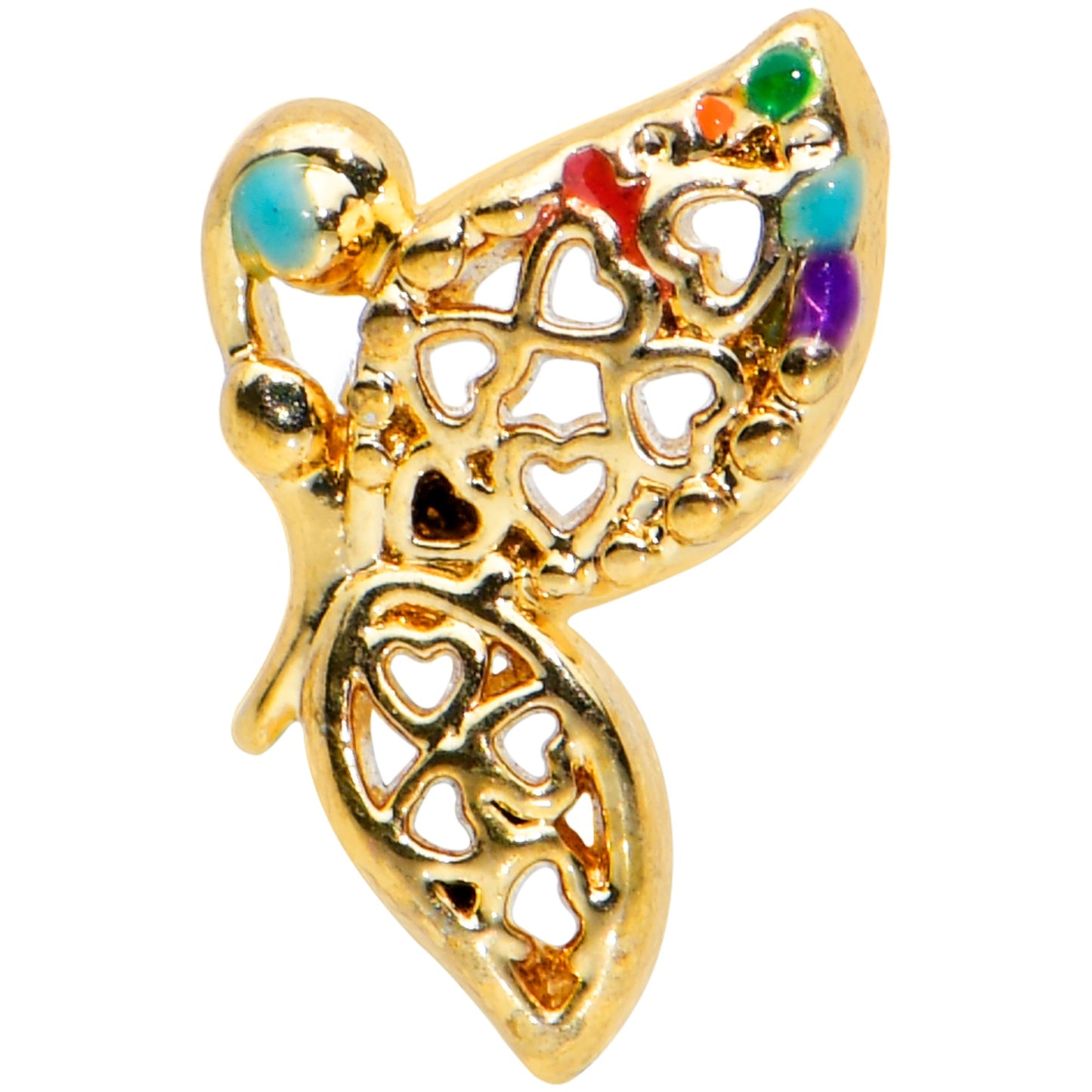 20G 7mm Gold Tone Hearts Butterfly L Shape Nose Ring