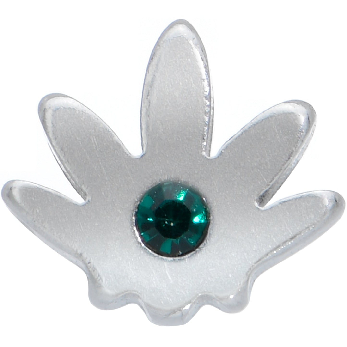20G 1/4 Green CZ Gem Simple Pot Leaf L Shape Nose Ring