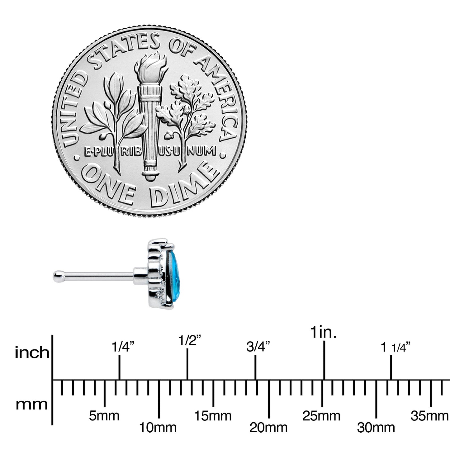 20G 1/4 Blue Gem Textured Art Deco Nose Bone