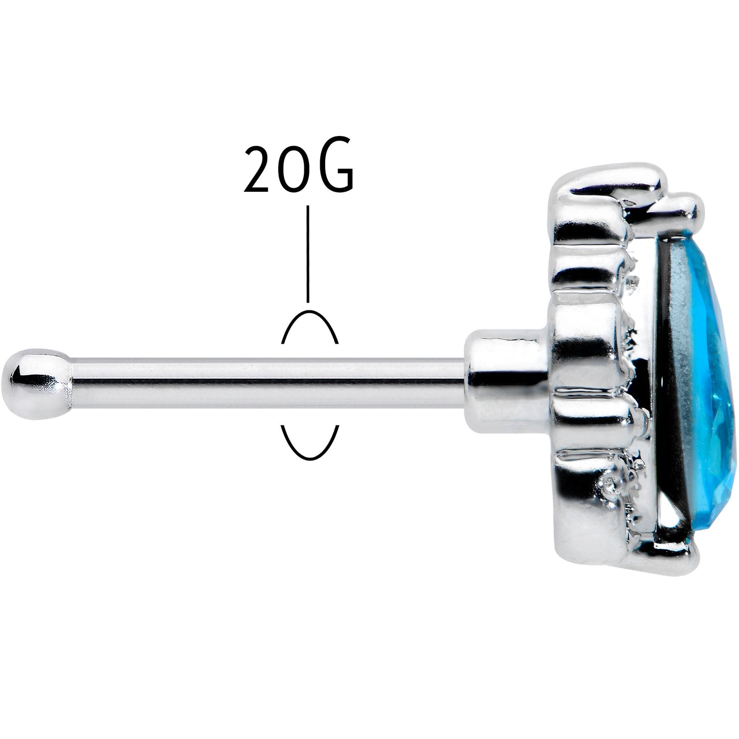 20G 1/4 Blue Gem Textured Art Deco Nose Bone