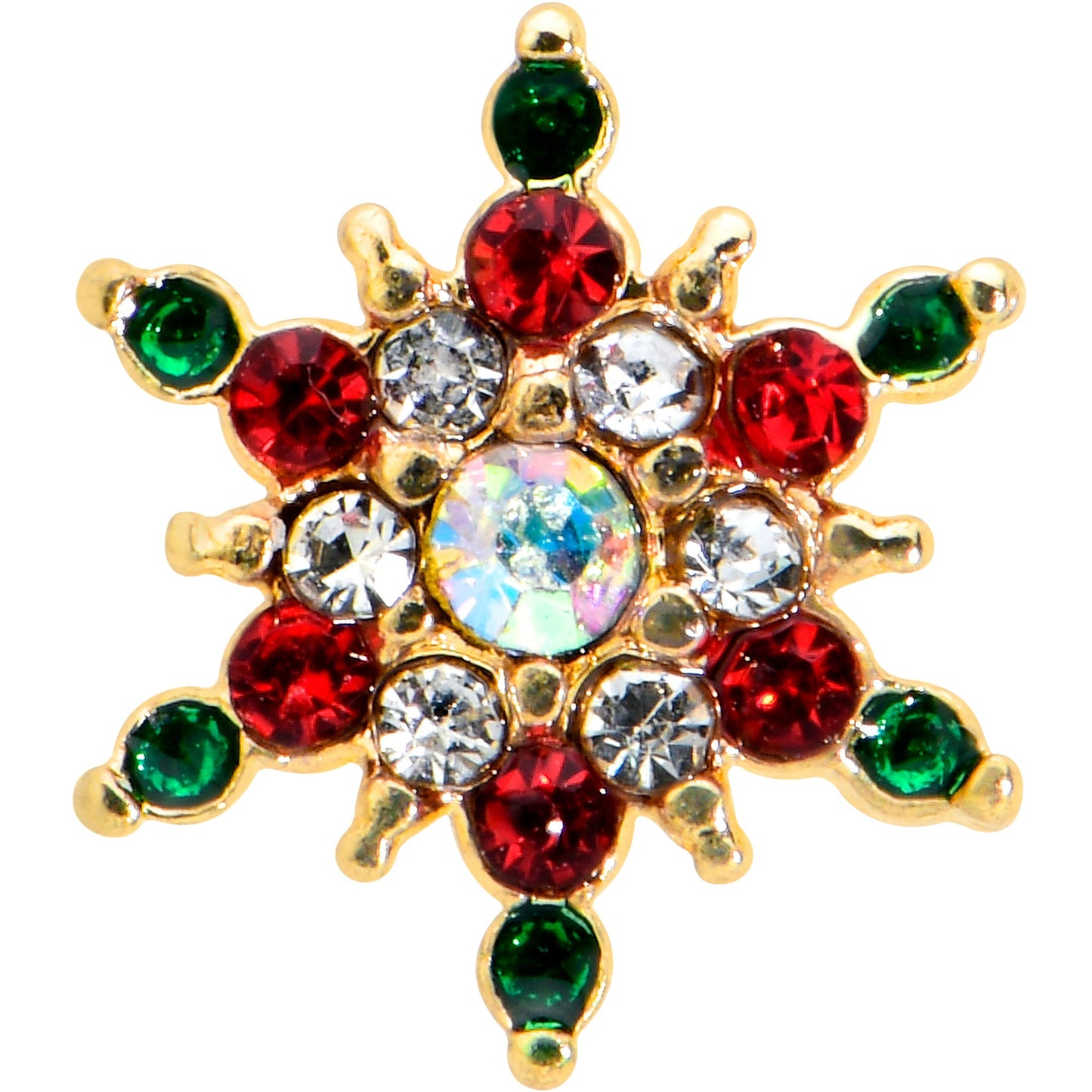 20G 7mm Aurora Gem Gold Tone Christmas Star L Shape Nose Ring