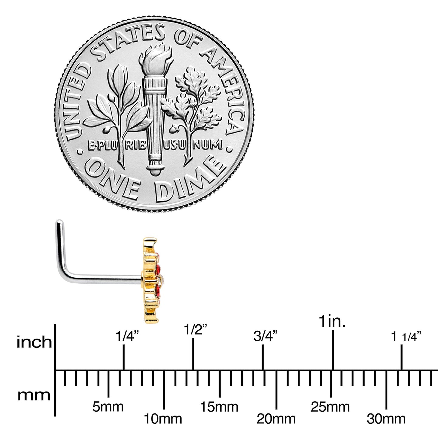 20G 7mm Aurora Gem Gold Tone Christmas Star L Shape Nose Ring