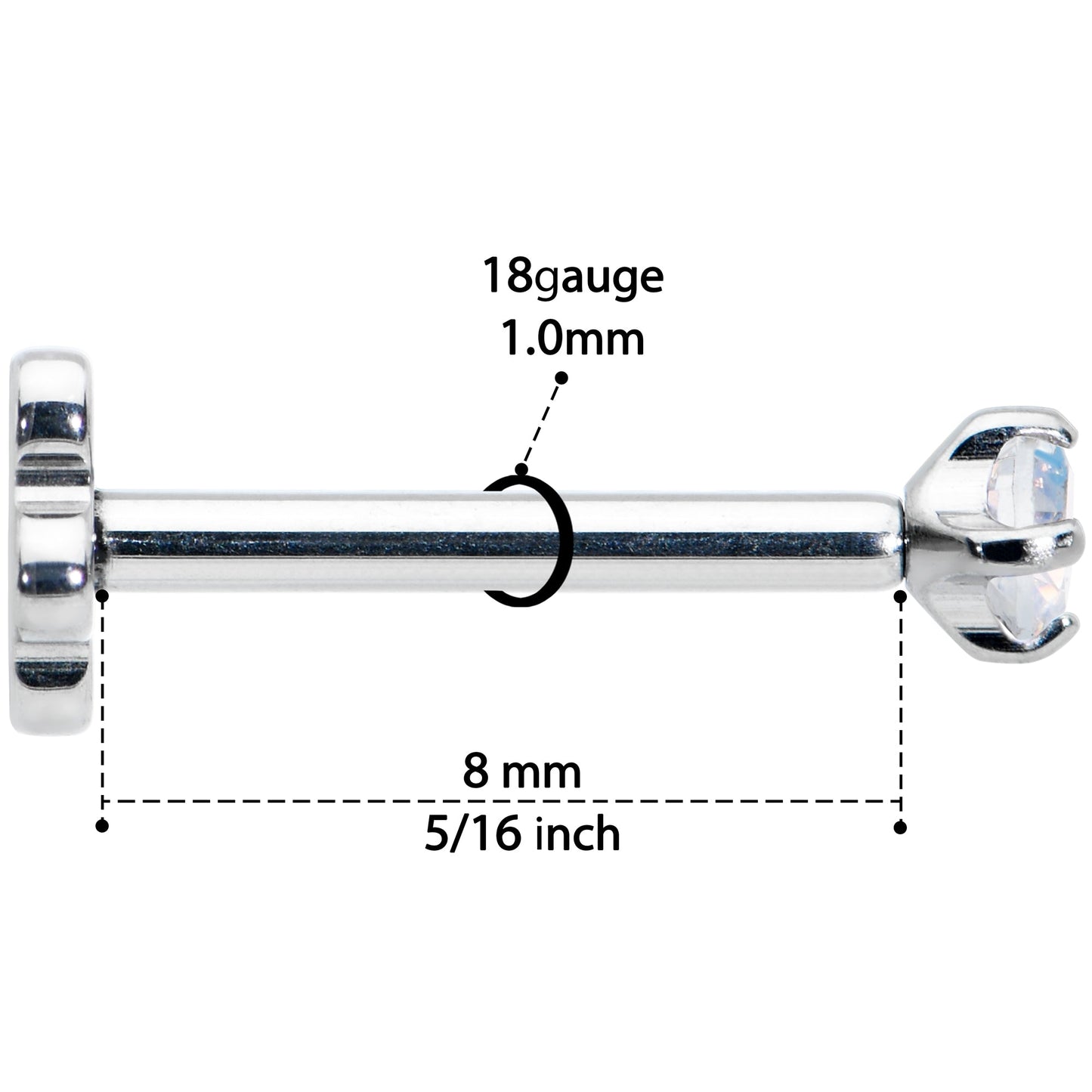 18G 5/16 Aurora CZ G23 Titanium Threadless Flower Labret Tragus